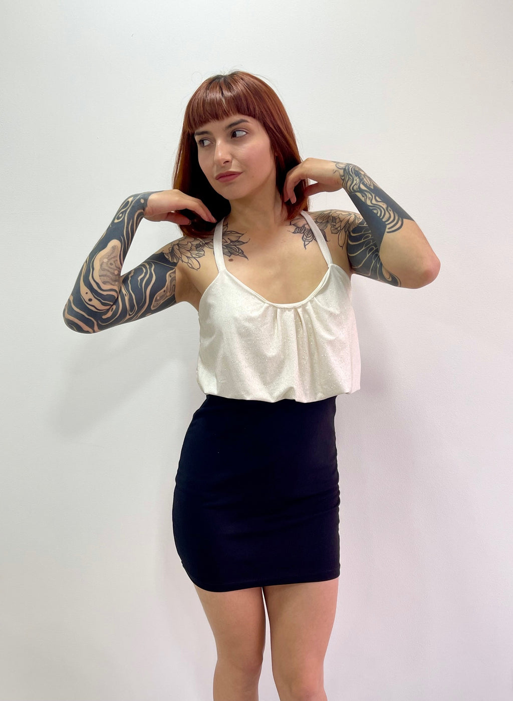 Vestido brillante blanco/negro