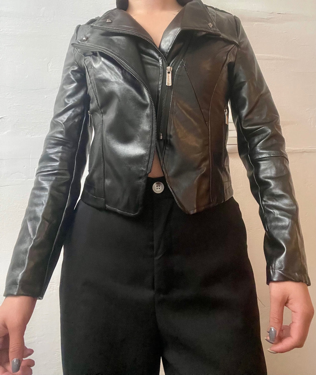 Chamarra biker efecto cuero