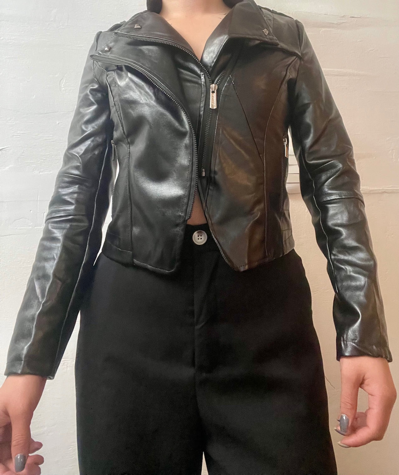 Chamarra biker efecto cuero